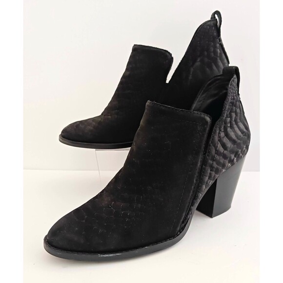 Jeffrey Campbell Rosee Snake Print Blk Suede Stacked Heel Ankle Boot Sz 9.5 - Picture 5 of 9